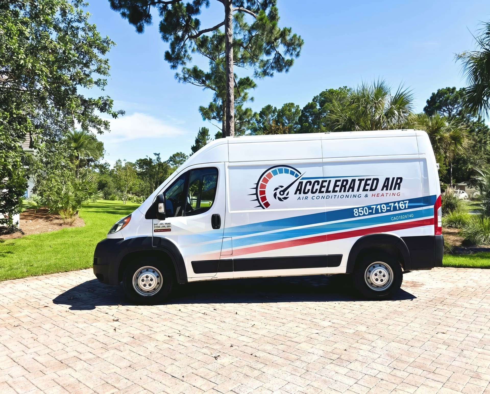 The Accelerated Air service van, branded and ready to roll across the Florida Panhandle